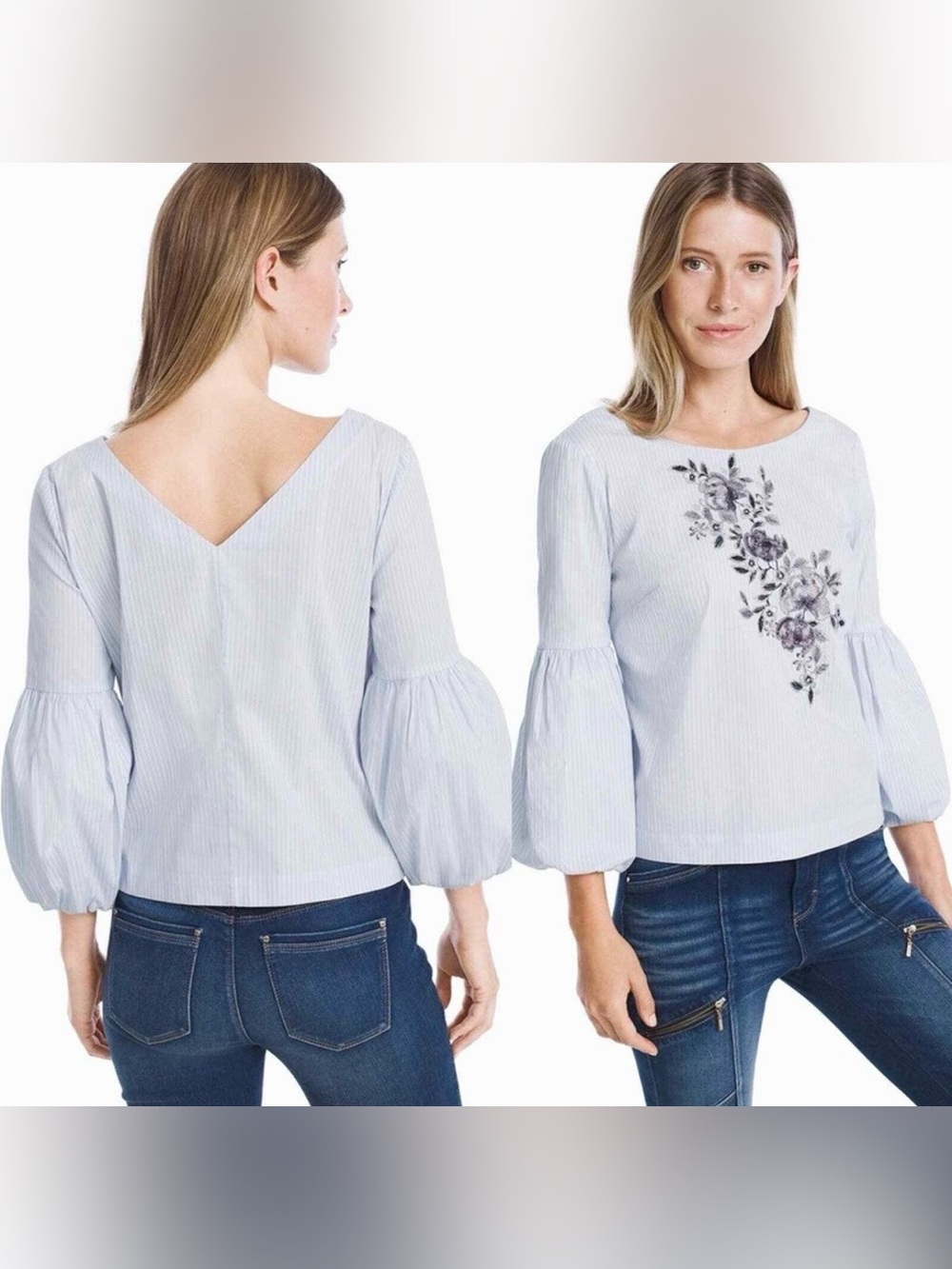 NWT White House Black Market White With Blue Blouse Size 10